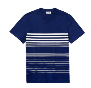 Ao Lacoste Striped Cotton and Linen T-Shirt Blue White TH5076-RU0