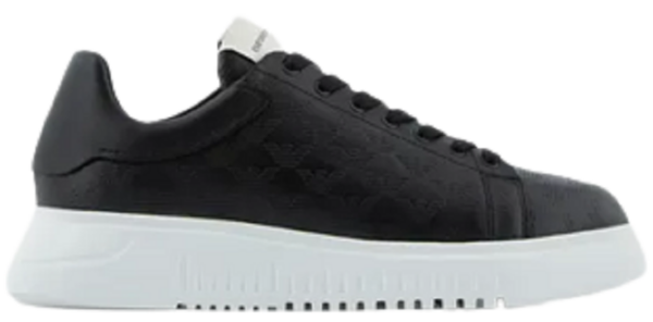 Giày Armani Leather Sneakers With All-over Eagle Logo 'Black'