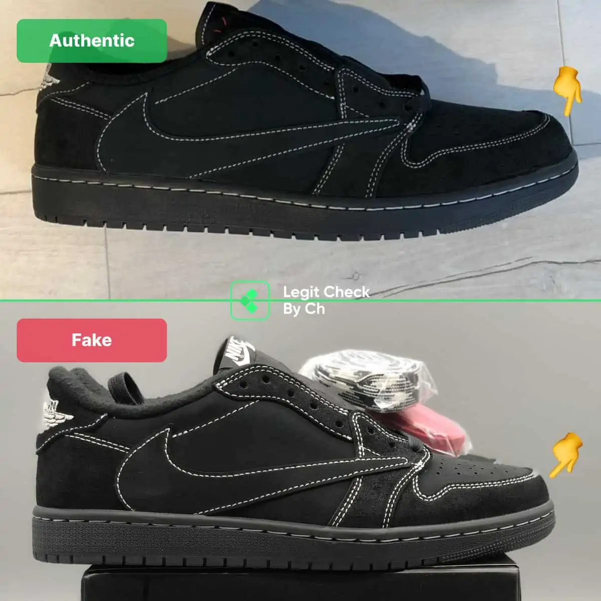 Hinh anh 8: Legit check: Huong dan phan biet mau giay Travis Scott Air Jordan 1 Low Black Phantom that hay gia