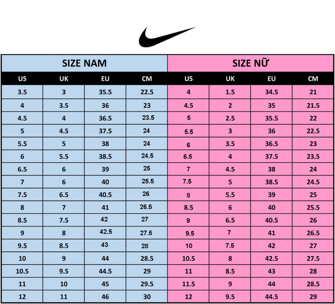 Bảng size giày Nike mới nhất 2023 và cách chọn size giày Nike Air Jordan  cho cả nam và nữ - Authentic-Shoes