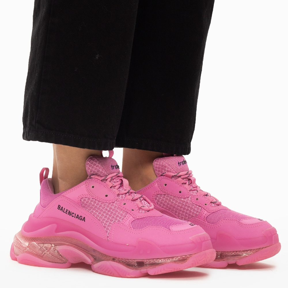 Balenciaga Logo Triple S Logo All Over Trainers Pink Chunky Sole Dad  Sneaker  The Luxury Shopper
