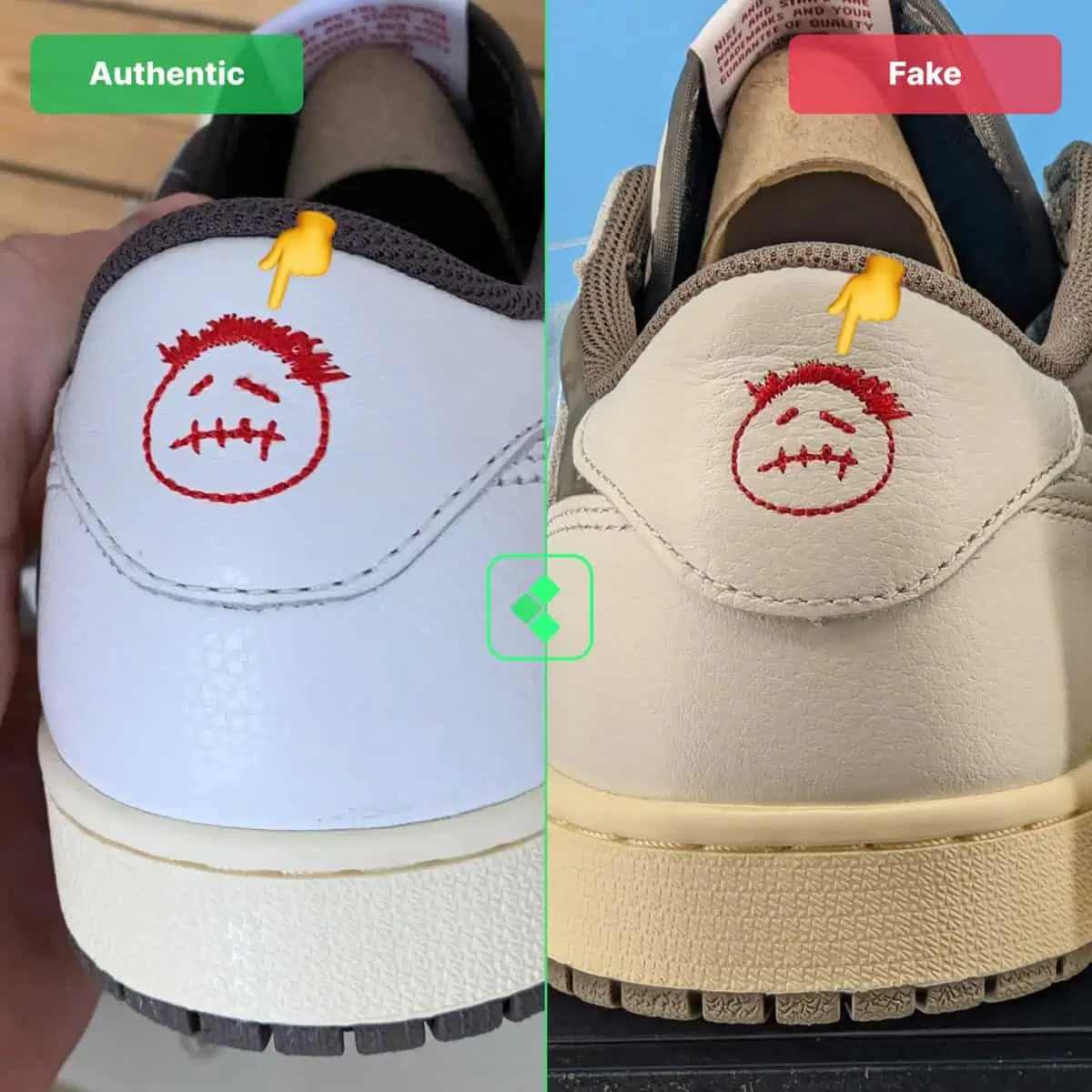 Hinh anh 6: Nhung meo de phan biet Travis Scott Jordan 1 Low "Reverse Mocha" real va fake