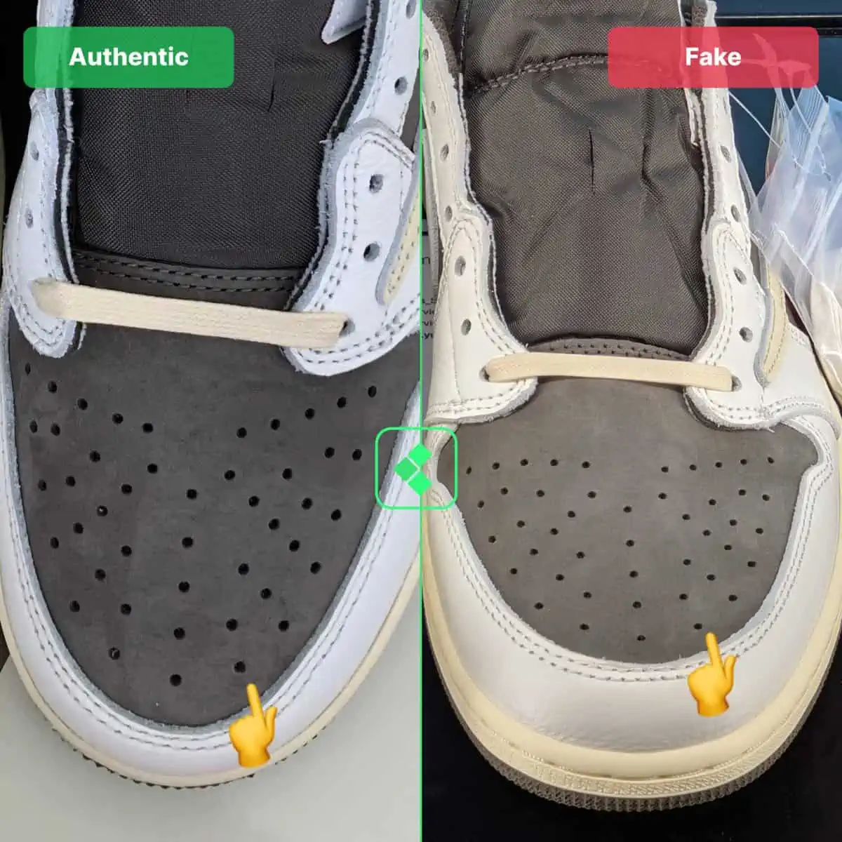 Hinh anh 8: Nhung meo de phan biet Travis Scott Jordan 1 Low "Reverse Mocha" real va fake