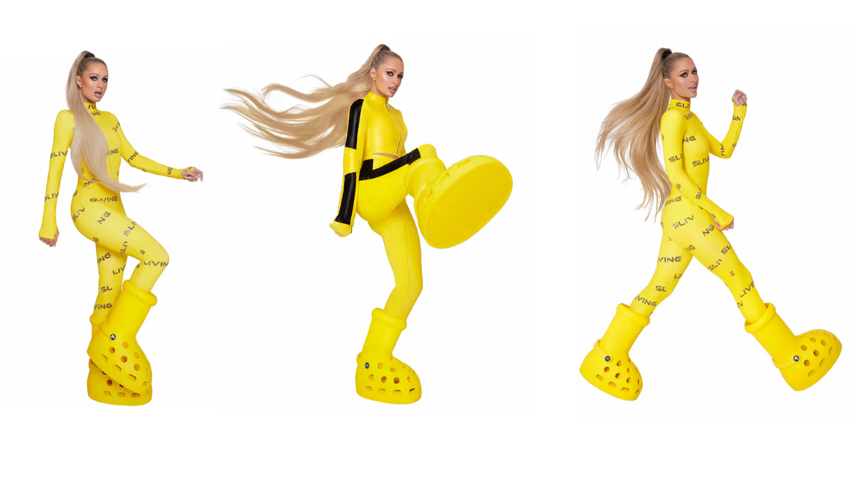 Paris Hilton va MSCHF x Crocs Big Yellow Boots