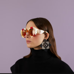 Kinh Gucci Oversized Round 'Beige Red' GG1308S-003