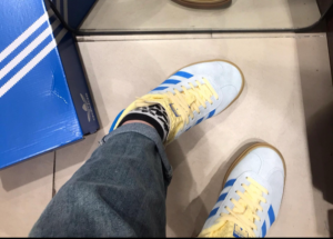 Giay Adidas Gazelle Bold 'Almost Blue Yellow' IE0430