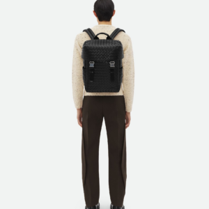 Balo Bottega Veneta Intrecciato Flap 'Black' 766580V2HL28803