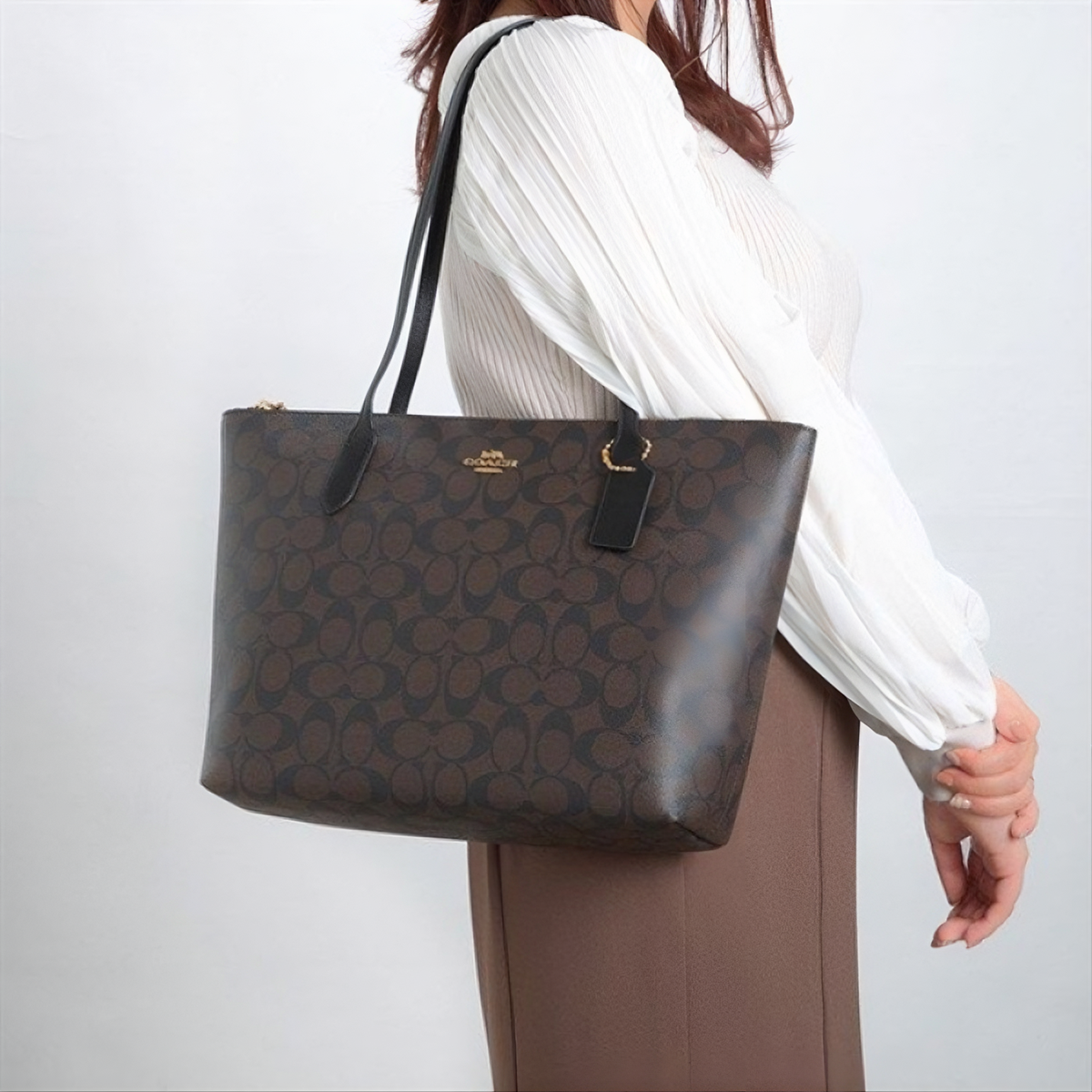 Alternative view of Túi Coach Zip Top Tote In Signature 'Brown' 4455-IMAA8