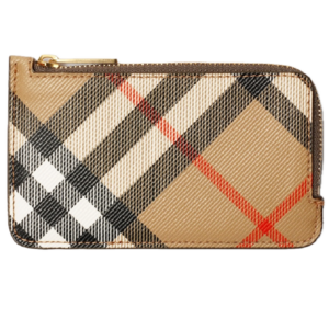 Vi Burberry Check Zip Card Case 'Sand' 80942781