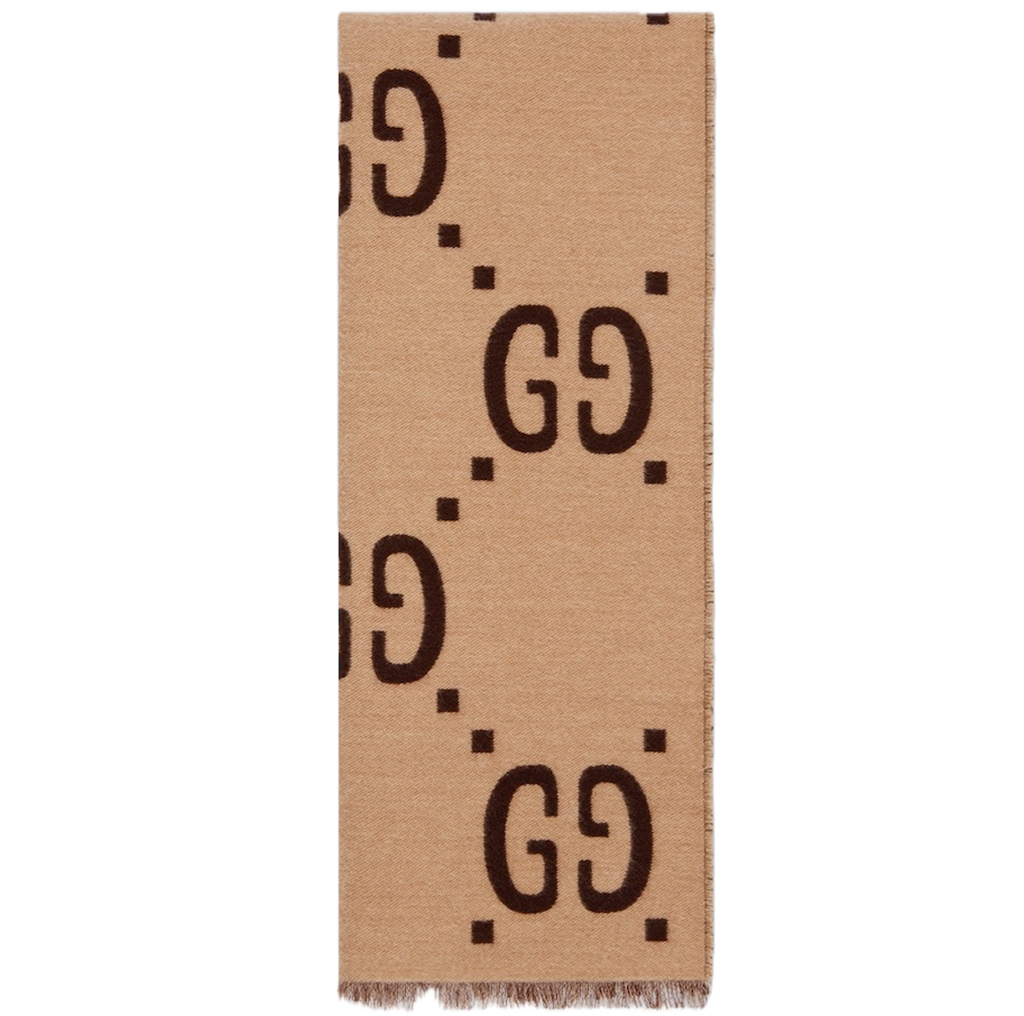 Khan Gucci GG Jacquard Wool Silk Scarf 'Brown' 495592-4G350-2179