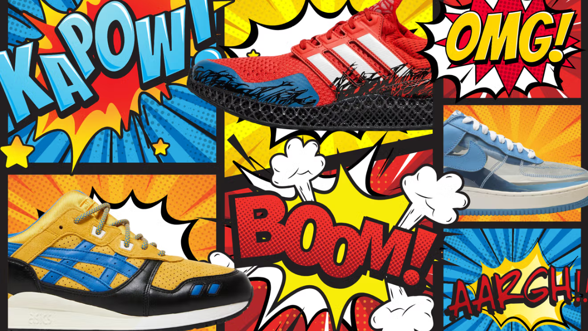 Cac mau giay sneaker lay cam hung tu sieu anh hung: Batman, Hulk, Wolverine, Invisible Woman, Spider-Man.