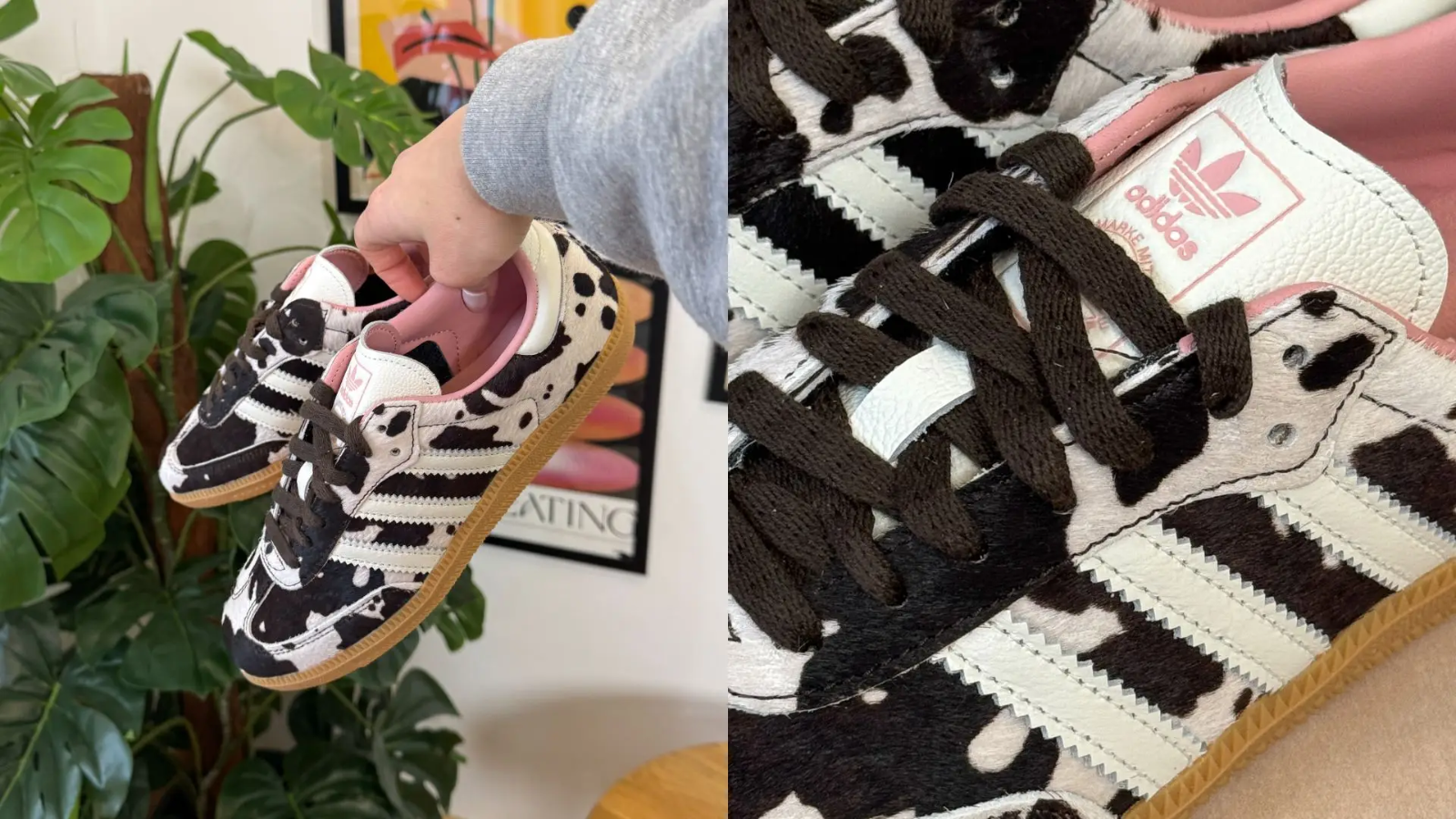 Hinh anh 5: Giay ASOS x adidas Samba 'Cow Print' voi hoa tiet bo sua va chi tiet hong pastel