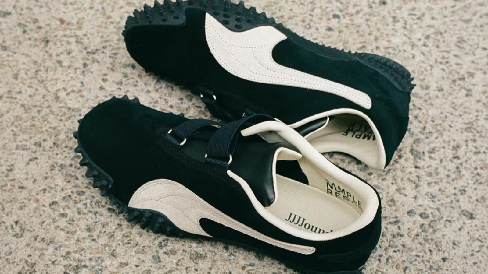 Hinh anh 3: Hinh anh giay JJJJound x PUMA Mostro voi thiet ke toi gian, phoi mau trung tinh va logo an, ra mat nam 2025.