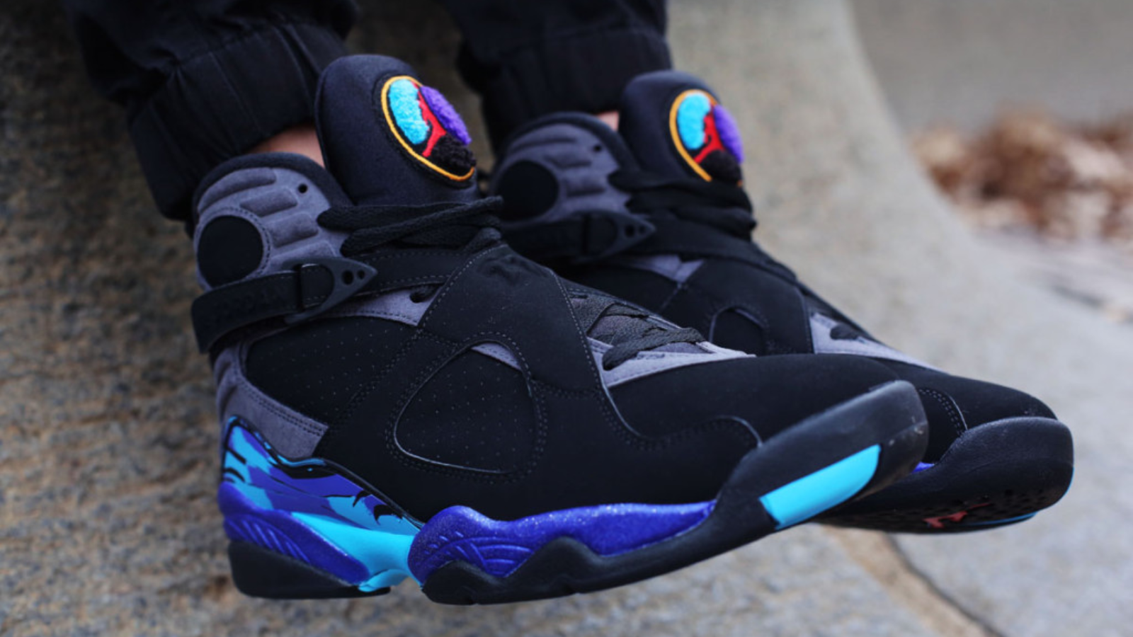 Hinh anh 5: Air Jordan 8 “Aqua” 2025 voi phoi mau tim va xanh, phien ban gan giong ban goc nam 1993.