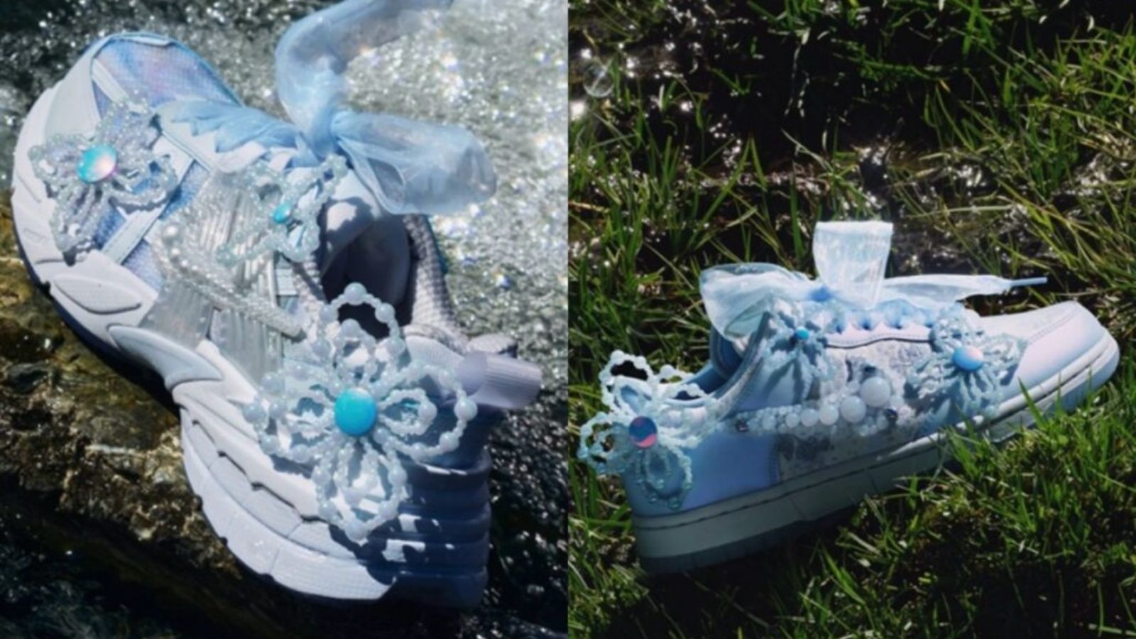 Hinh anh 6: Giay Nike Dunk Low Hydrogen Blue va V2K Run Blue Tint dinh ngoc trai cua Susan Fang.