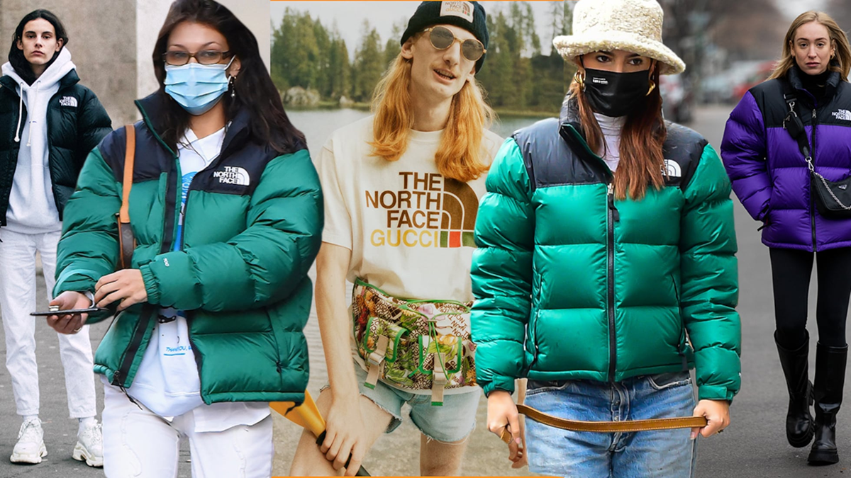 Logo The North Face tren ao khoac giua day nui tuyet, bieu tuong phieu luu