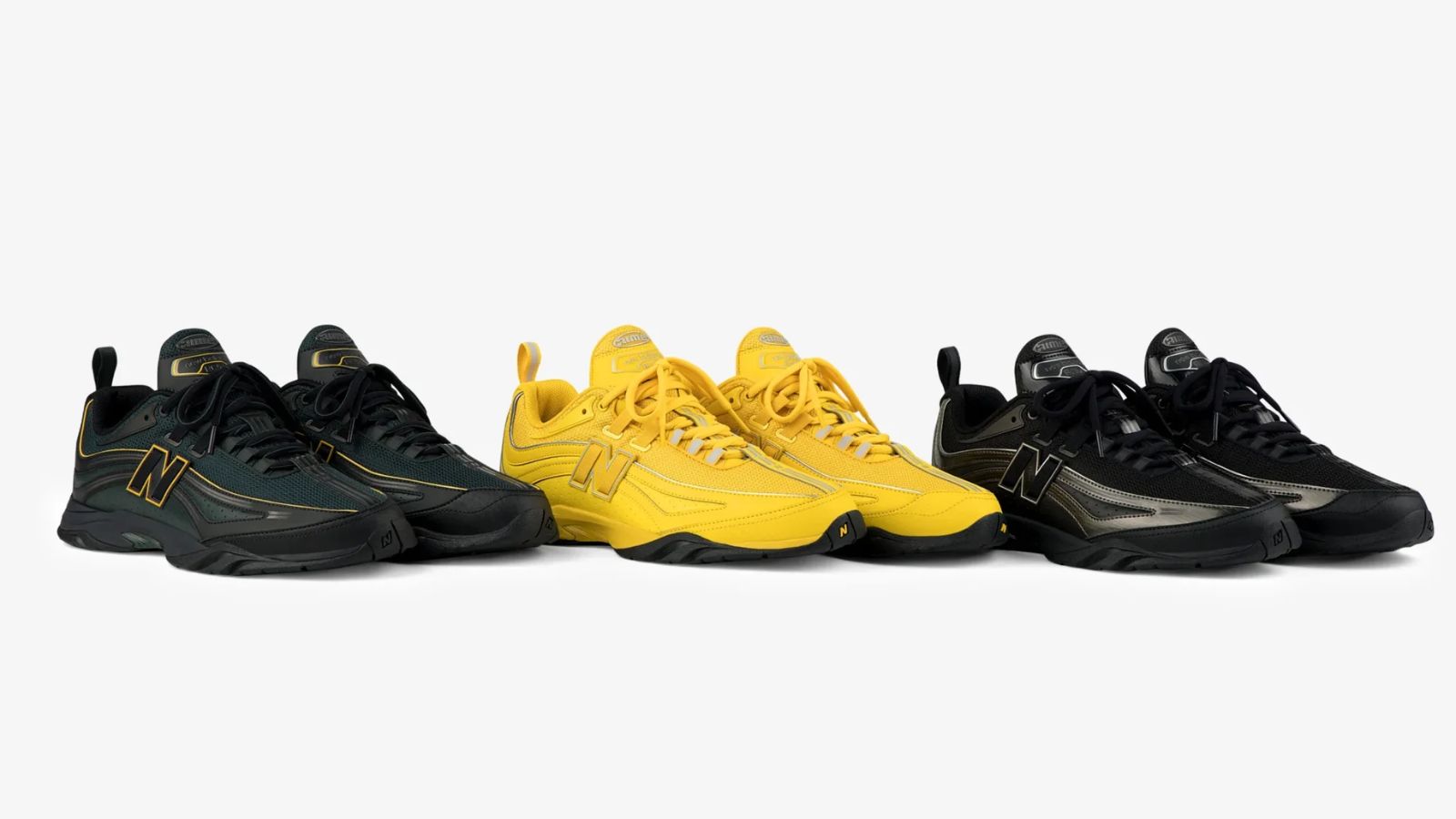 Hinh anh 4: Giay Aime Leon Dore x New Balance RC56 Thu/Dong 2025 voi phoi mau vang, xanh la va den.