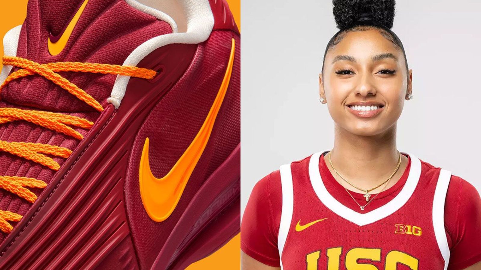 Hinh anh 5: JuJu Watkins cam doi giay Nike GT Cut 3 Turbo PE voi thiet ke do do va vang ruc