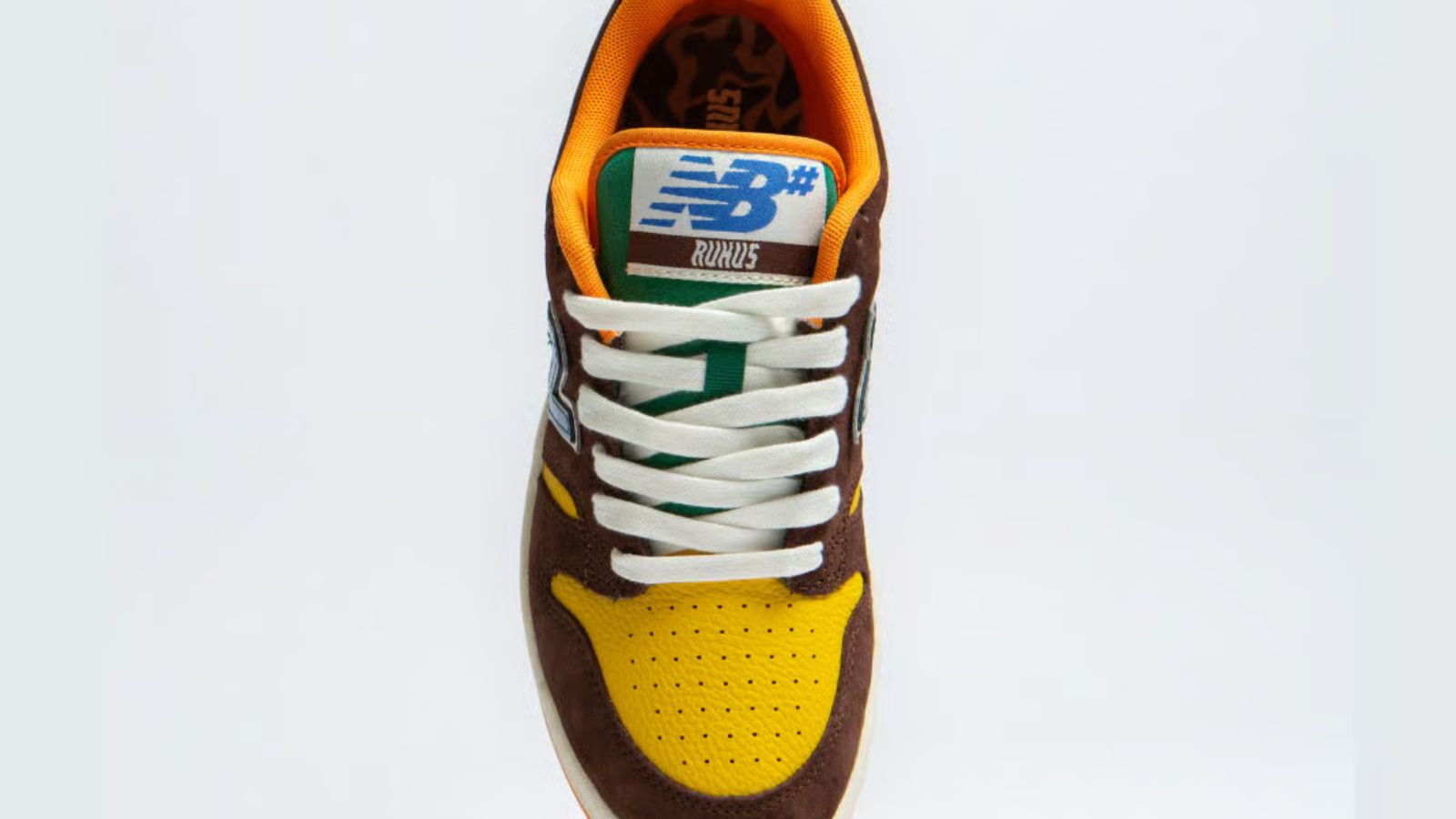 Hinh anh 7: Giay New Balance x Rukus 480 'Mallard Duck' voi thiet ke lay cam hung tu san vit o Louisiana.