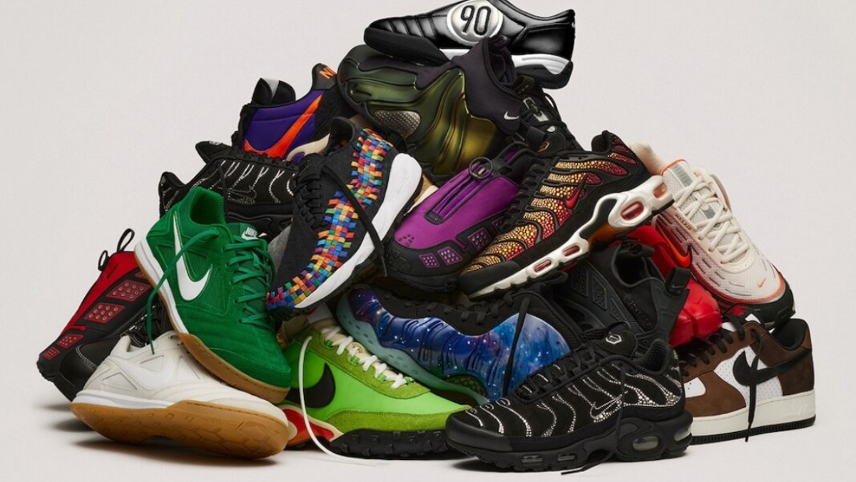 Hinh anh cac mau sneaker noi bat mua le hoi 2025 nhu Air Jordan, Nike Dunk, New Balance va Hoka.