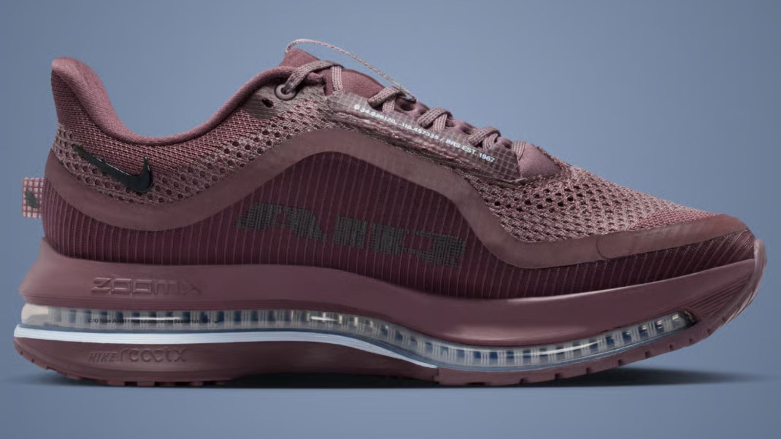 Hinh anh 1: Nike Pegasus Premium voi mau tattoo maroon va icy blue tren nen mesh thoang khi