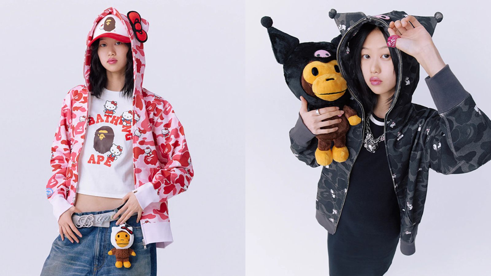 Hinh anh 1: Bo suu tap BAPE x Sanrio 2026 voi Hello Kitty va Kuromi