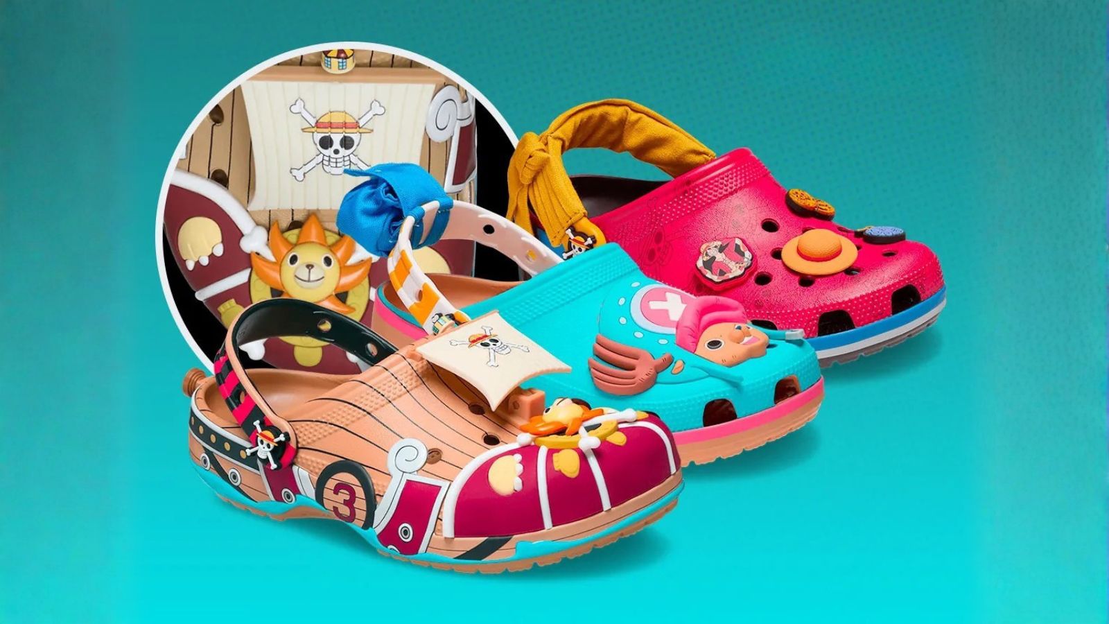 Hinh anh 1: Hinh anh giay One Piece x Crocs Classic Clog lay cam hung tu Gear 5 cua Luffy