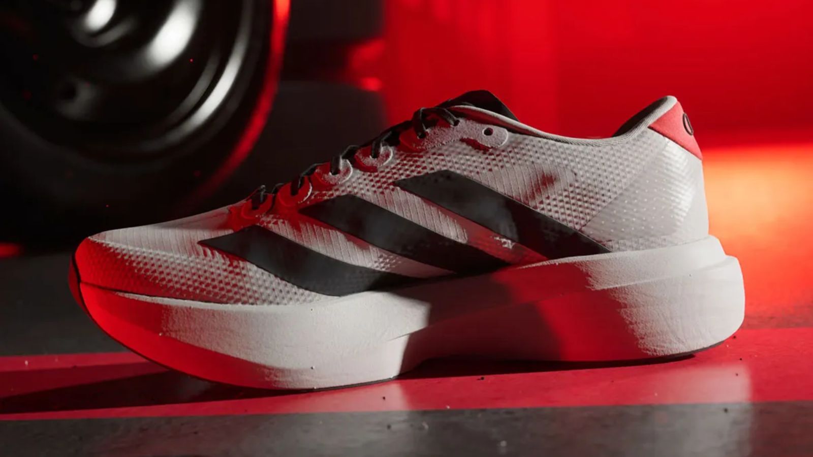 Hinh anh 3: Giay Adizero EVO SL Audi F1 voi thiet ke Chalk Pearl va logo Audi