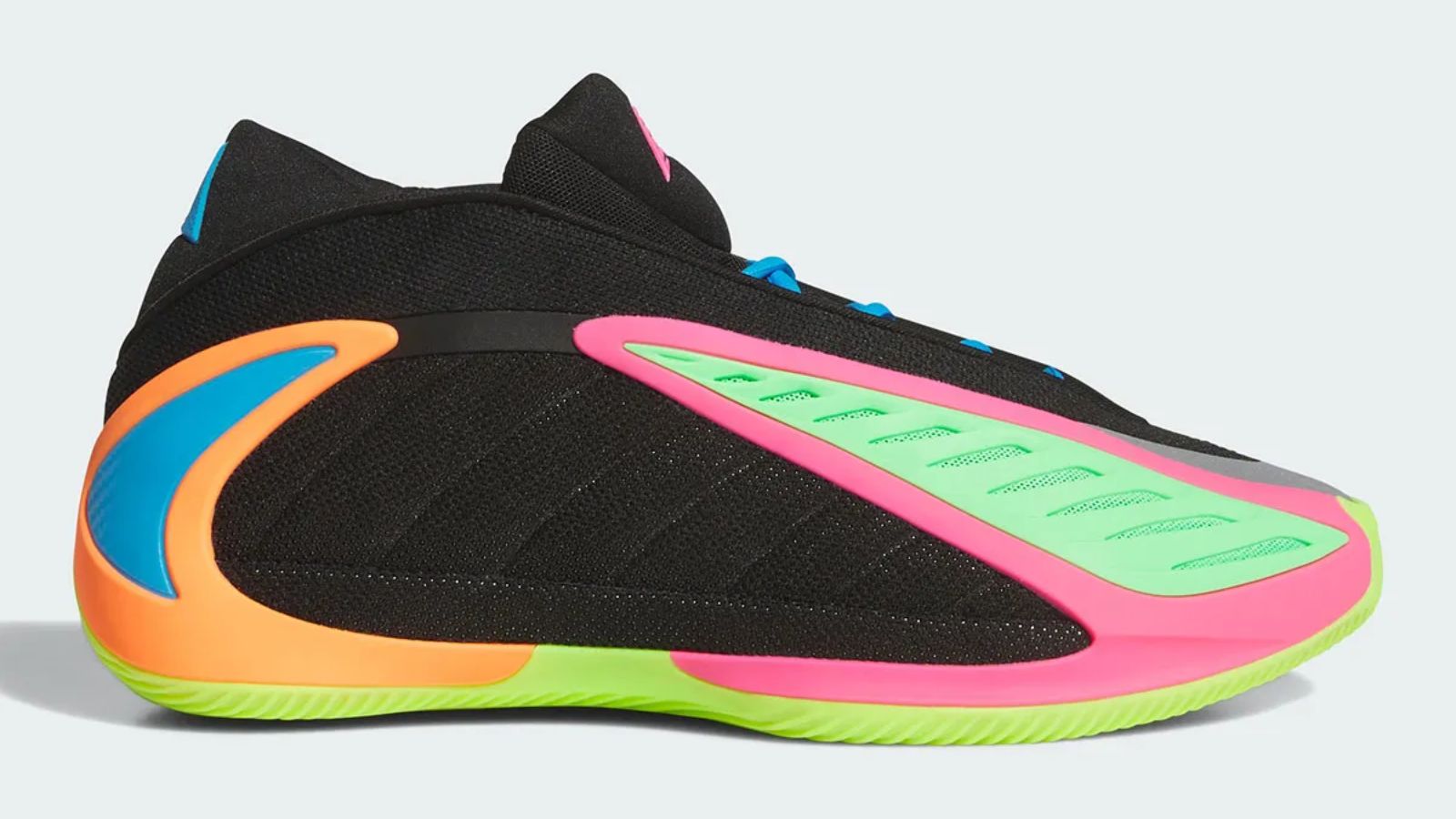 Hinh anh 2: adidas Anthony Edwards 2 Multi-Color voi nen den va chi tiet neon ruc ro