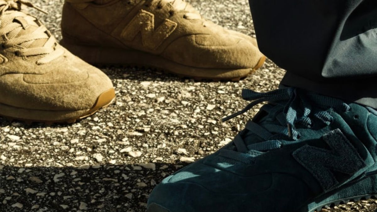 Hinh anh giay Stone Island x New Balance 574 Ghost phien ban Dust Grey, Dark Beige, Slate Blue