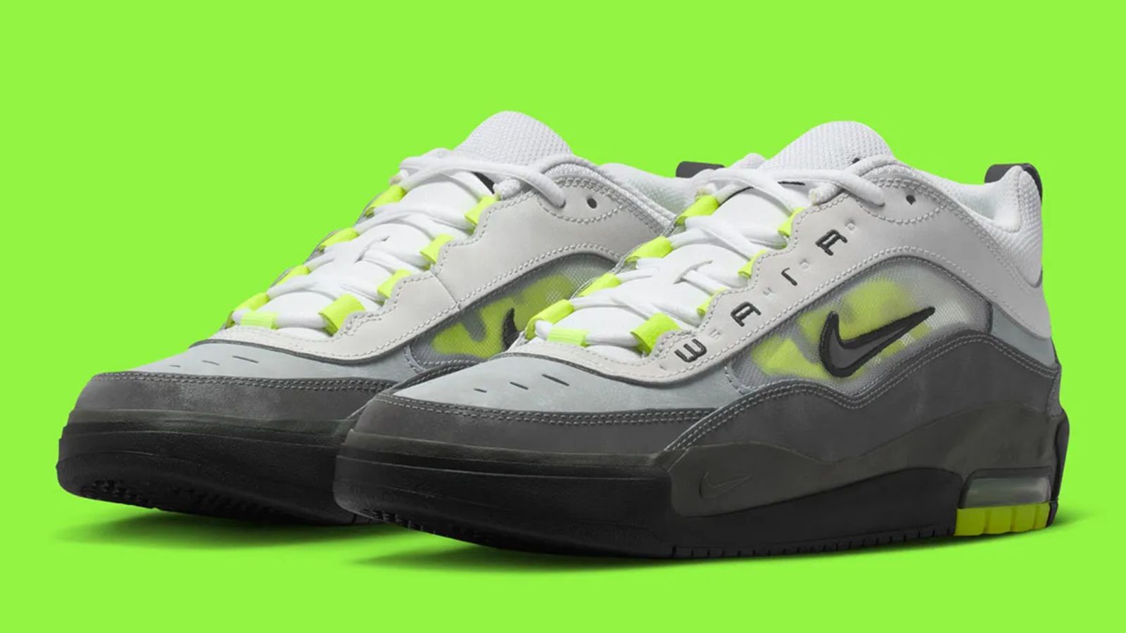 Hinh anh 1: Nike SB Air Max Ishod 'Neon' voi phoi mau xam chuyen sac va neon xanh
