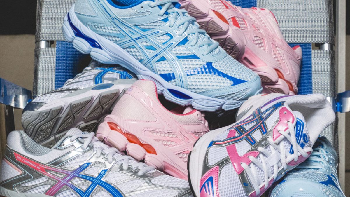 Giay ASICS Radiant Skies voi phoi mau xanh va hong tu thien nhien, doc quyen tai Foot Locker