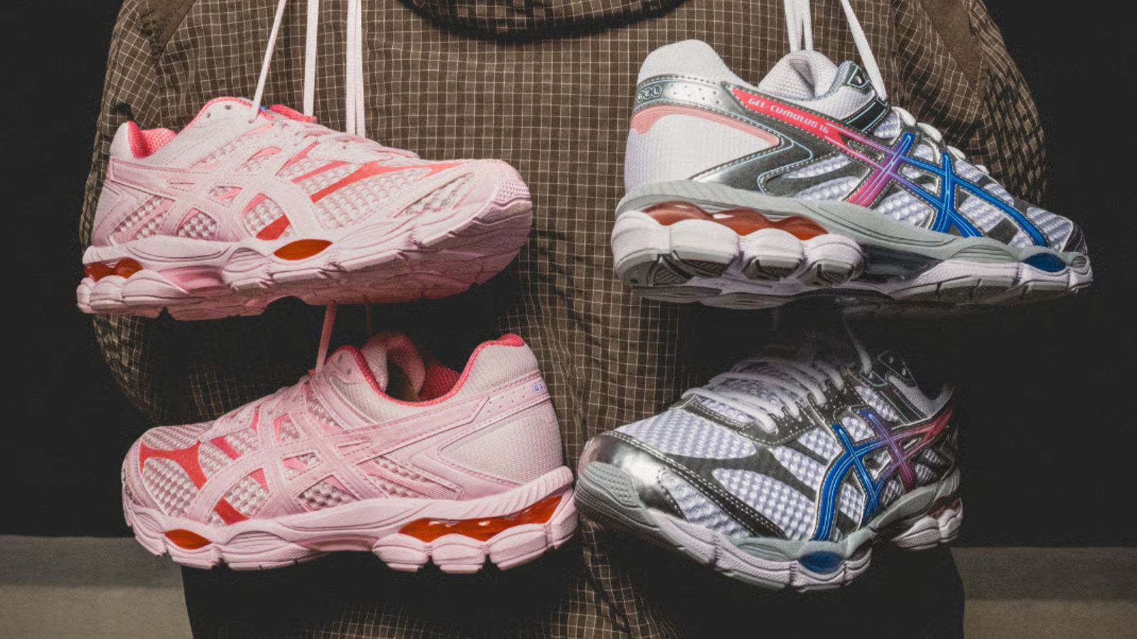 Hinh anh 1: Giay ASICS Radiant Skies voi phoi mau xanh va hong tu thien nhien, doc quyen tai Foot Locker