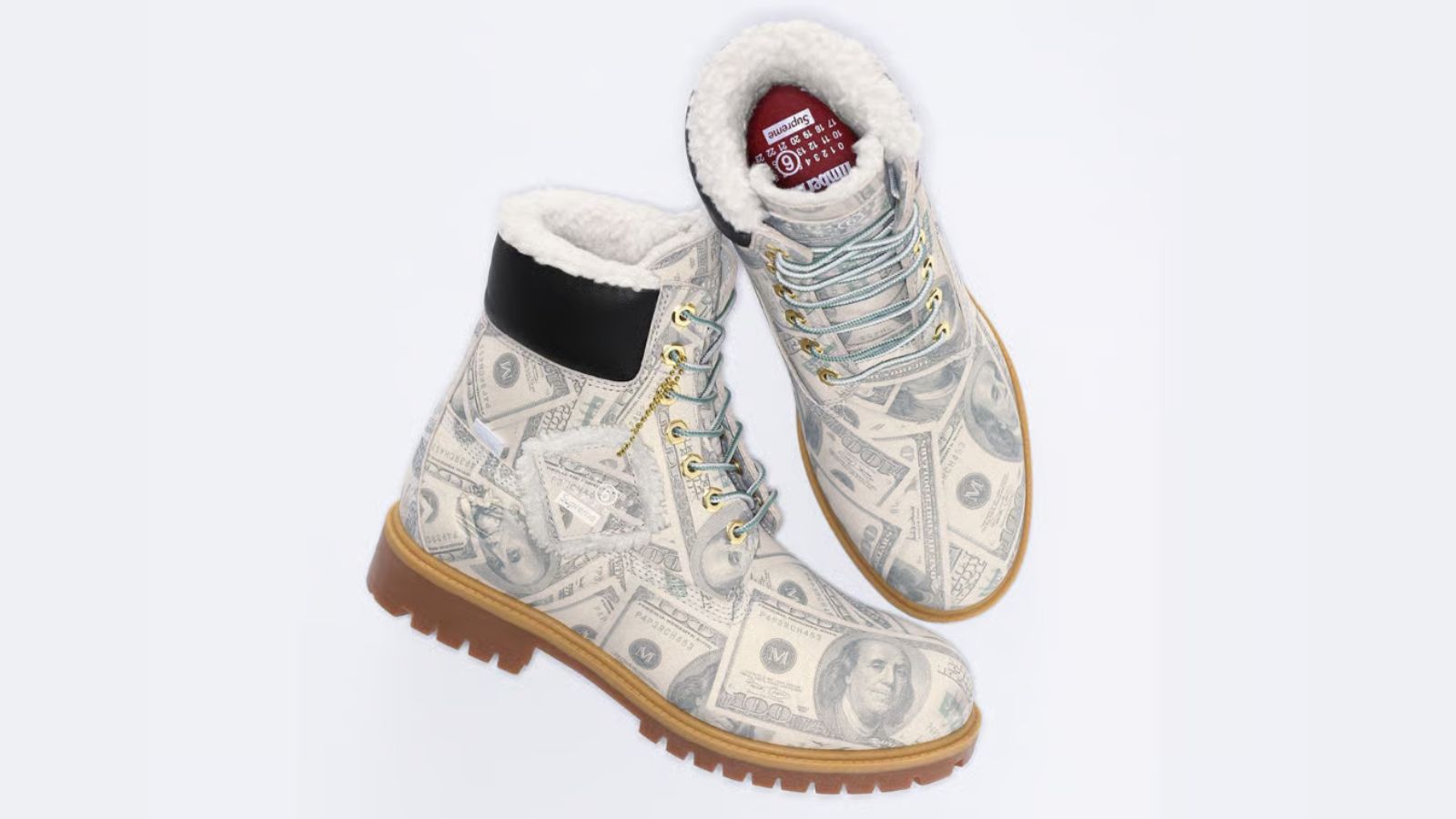 Hinh anh 1: Phien ban Timberland 6-Inch Boot phu hoa tiet tien do tu MM6 Maison Margiela va Supreme