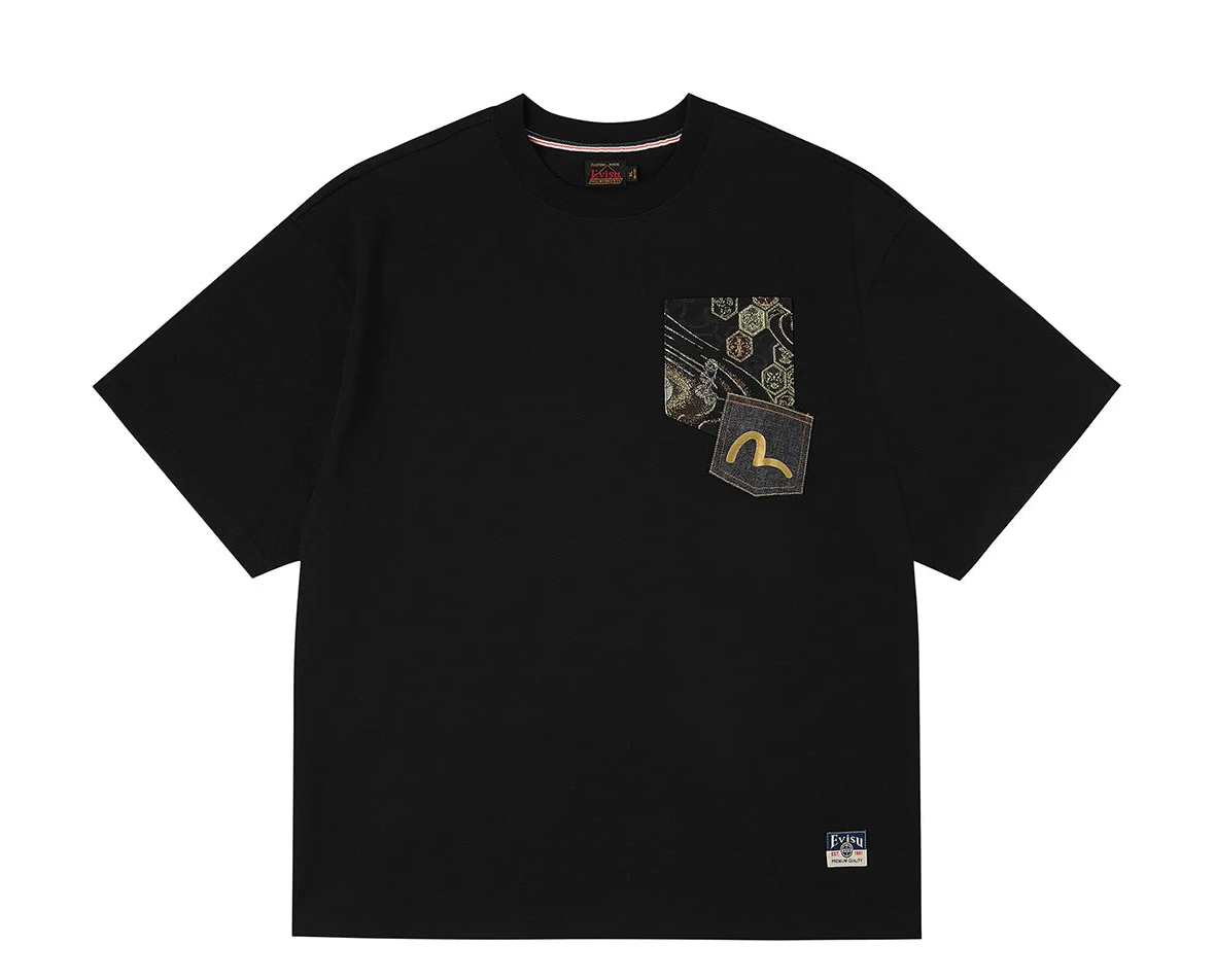 Áo Evisu Brocade Pocket with Seagull Foil Print Loose Fit T-Shirt 'Black' 2EAHTM5TS1179LFCT
