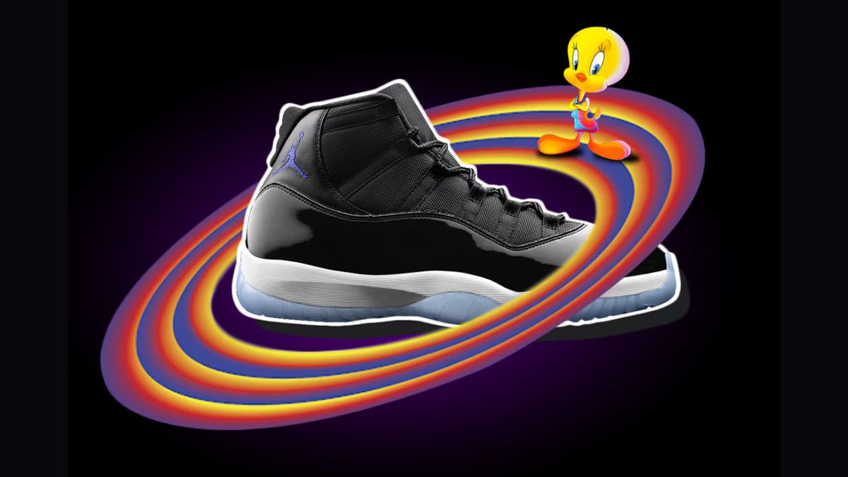 Michael Jordan mang Air Jordan 11 Space Jam trong phim Space Jam