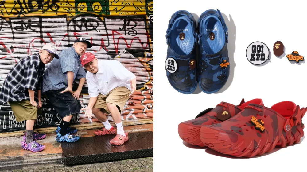Hinh anh giay BAPE x Crocs Echo RO Clog voi hoa tiet ABC Camo