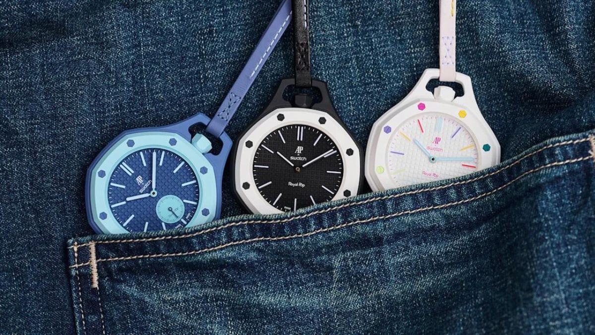 Dong ho Audemars Piguet x Swatch Royal Pop voi thiet ke mau sac