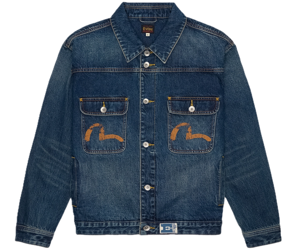 Áo Evisu Seagull Print Frayed ‘Denim’ 2EAEJM5DJ6001RXDN-INDD
