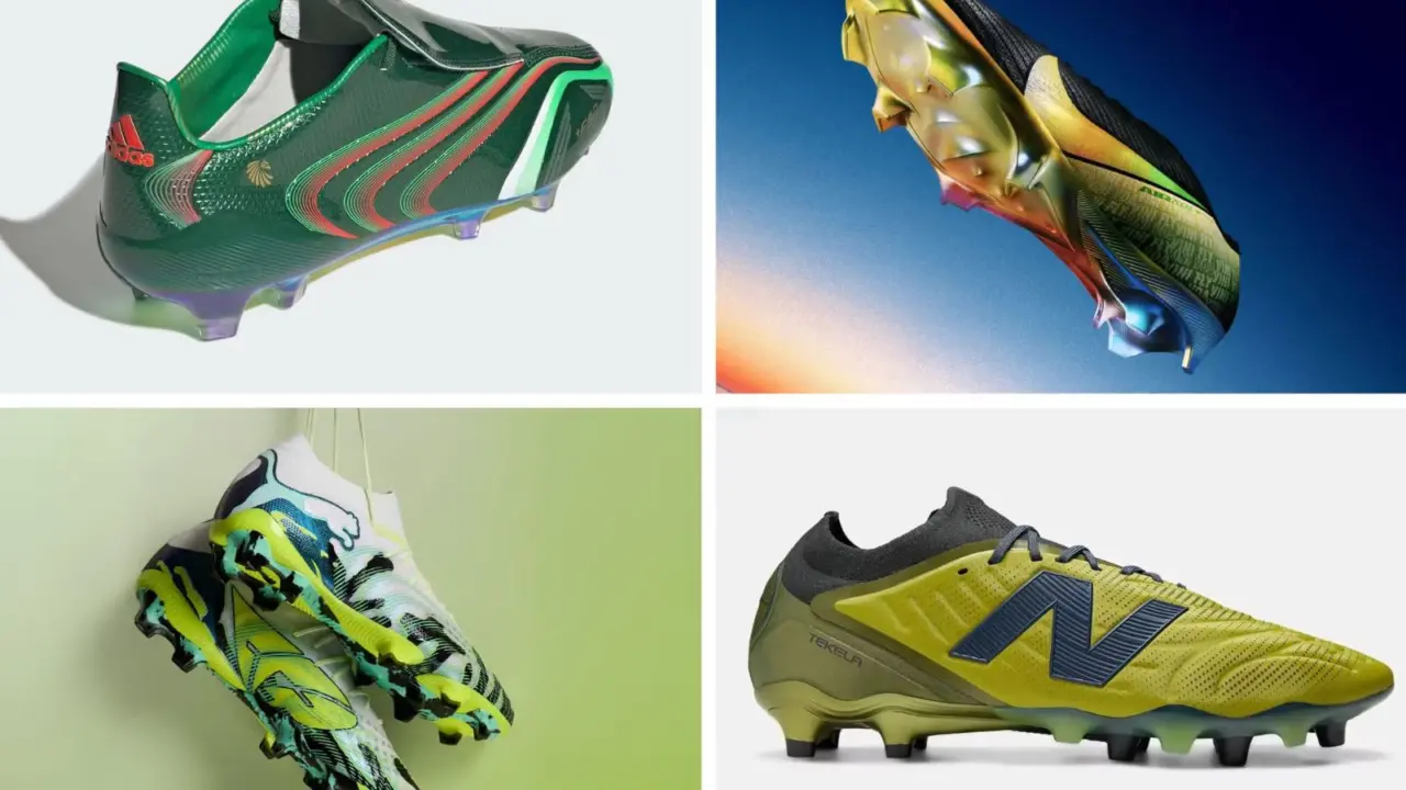 Hinh anh 1: Hinh anh giay bong da noi tieng tu cac thuong hieu hang dau nhu adidas, Nike, New Balance, va PUMA.