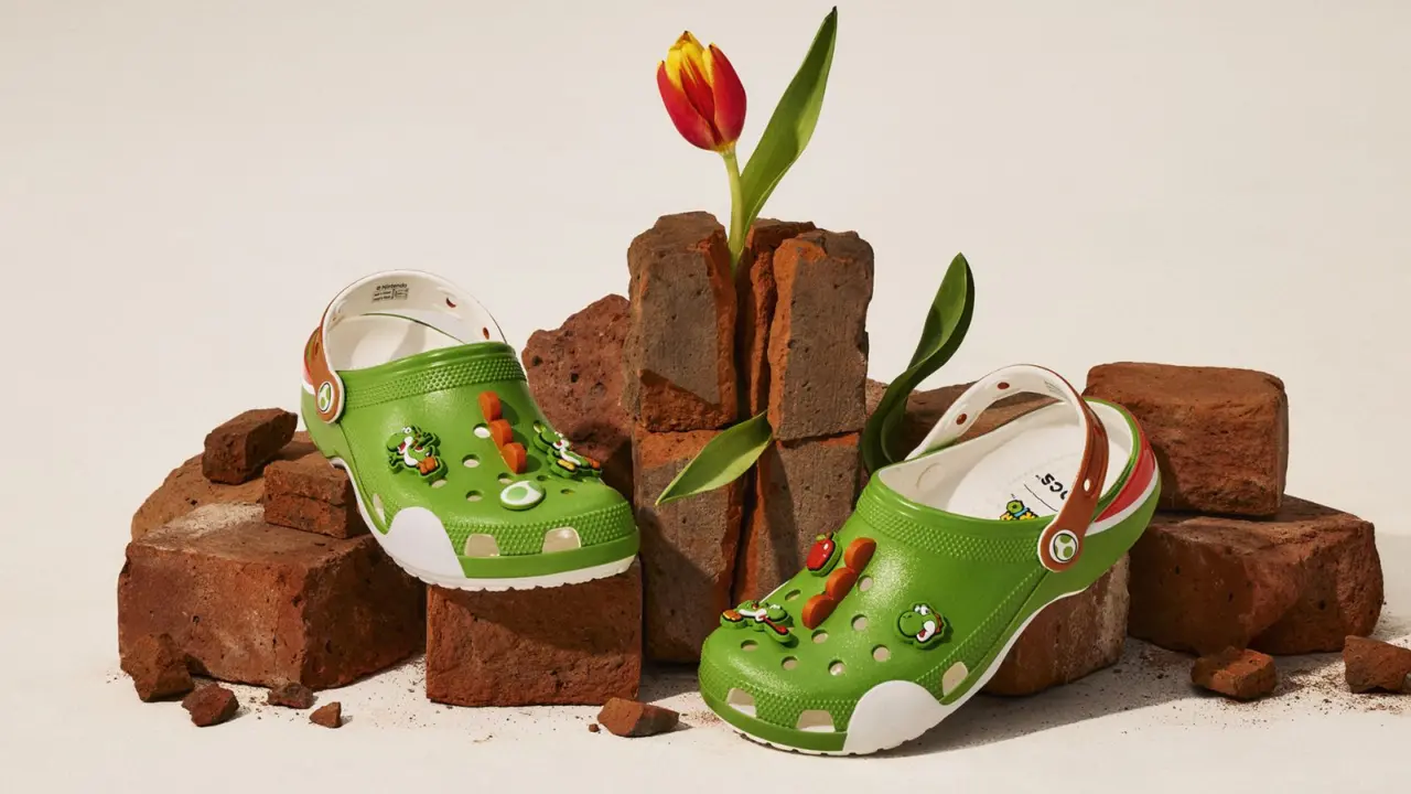Hinh anh 3: Hinh anh Super Mario x Crocs Classic Clogs voi thiet ke dac trung cua Mario, Yoshi, Princess Peach va Bowser.