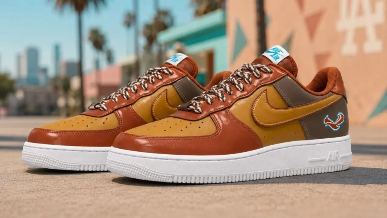 Hinh anh 4: Hinh anh mo phong NIGO x J-Hope x Nike Air Force 1 Low '01 voi hai phoi mau Burnt Sunrise va Metallic Gold