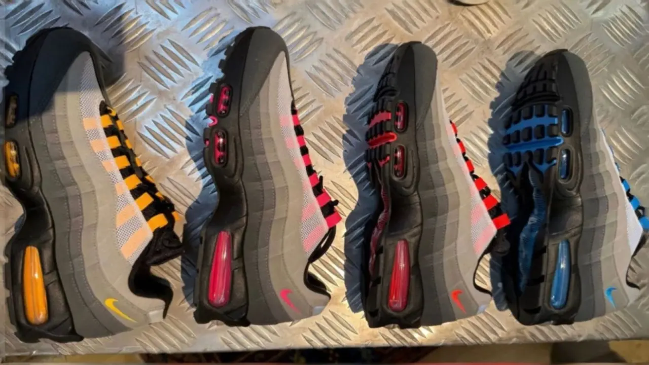 Hinh anh 5: Hinh anh Nike Air Max 95 Black Tongue Pack voi luoi ga den, phoi mau OG, xuat hien tai Paris Fashion Week.